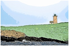 Libby Island Light on Rocky Hilltop in Fog -Digital Painting